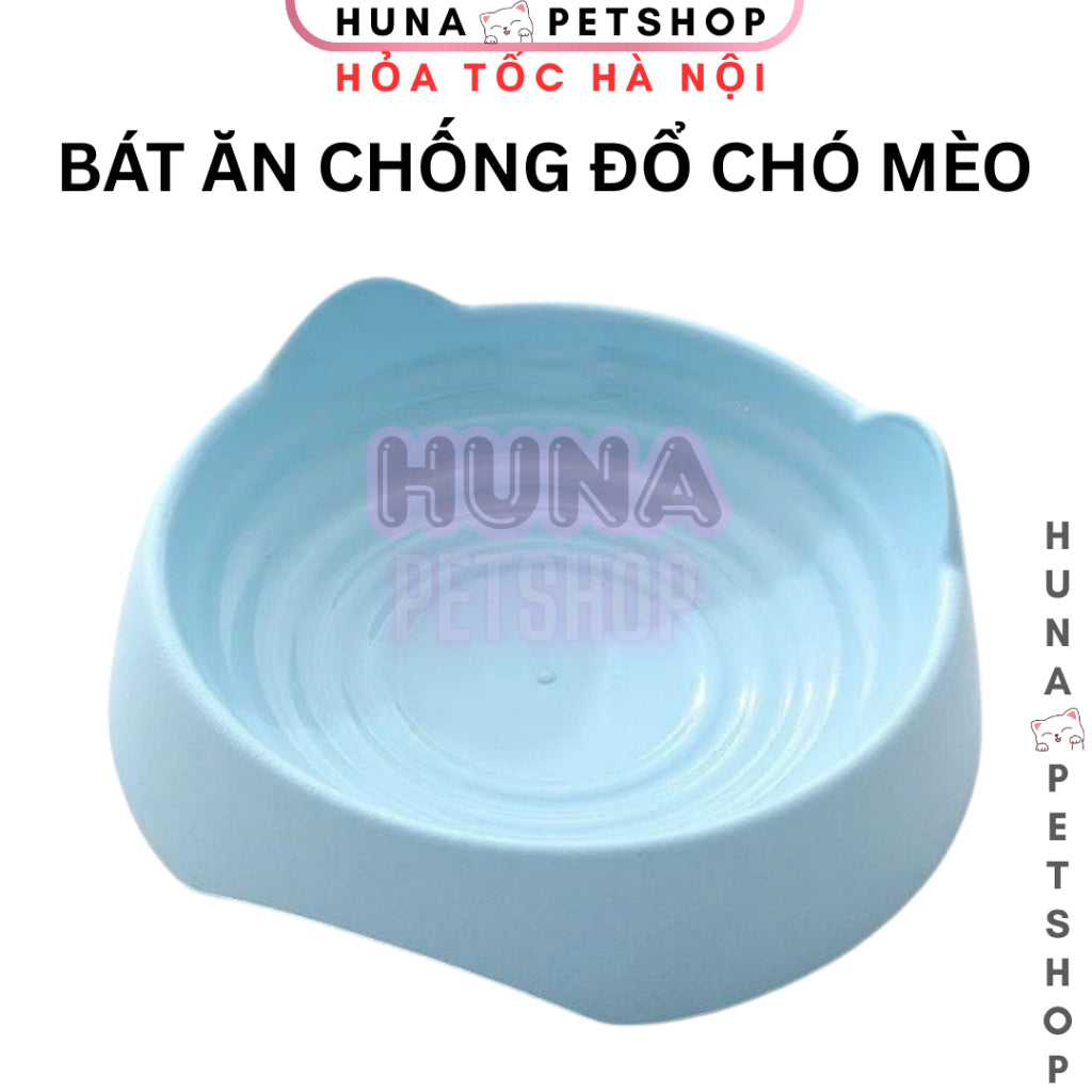 Bát Ăn Chống Lật Cho Chó Mèo – Thiết Kế Rộng, Nông, Bảo Vệ Râu – Nhựa PP An Toàn - Huna