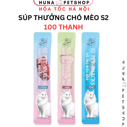 Combo 100 Súp Thưởng Cho Mèo S2 Pet Snack 15g Dạng Thanh Mềm Mịn, Kích Thích Ăn Ngon – Huna