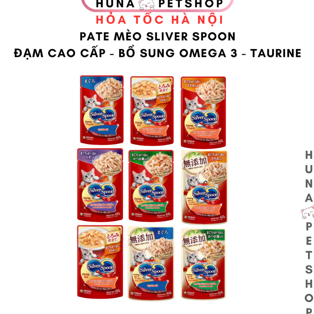 Pate Cho Mèo Silver Spoon 60gram - Thức Ăn Ướt Cho Mèo Silver Spoon - Sốt Mèo Gói Dạng Sốt - Huna