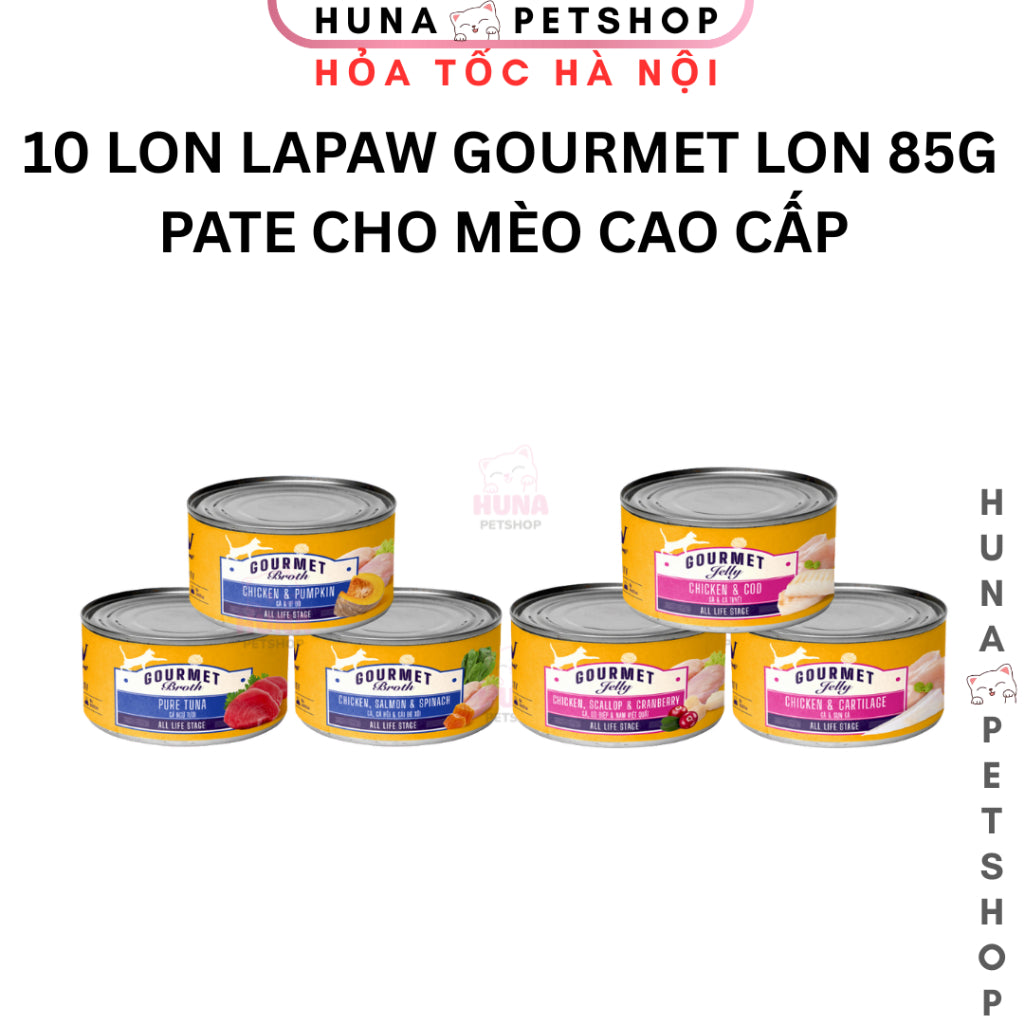 Combo 10 lon Pate Cho Mèo laPaw Gourmet 85g - dạng súp, thạch, cream, mousse - Huna