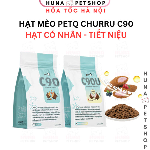 COMBO 2 GÓI THỨC ĂN HẠT CHO MÈO CHURRO C90 – C90K – C90U PETQ  HẠT CÓ NHAN 90% THỊT – TIÊU HOÁ TỐT – TIẾT NIỆU – huna