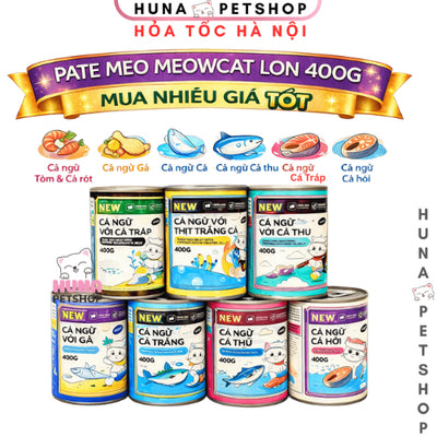 Pate cho mèo Meowcat - Thức Ăn Dinh Dưỡng Cao Cấp Cho Mèo - Lon 400g - Huna