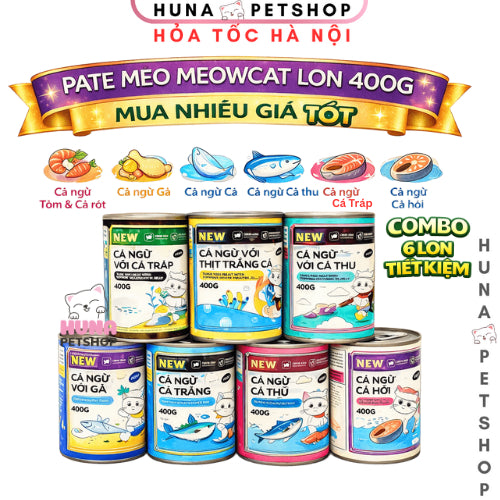 Combo 6 lon Pate cho mèo Meowcat - Thức Ăn Dinh Dưỡng Cao Cấp Cho Mèo - Lon 400g - Huna