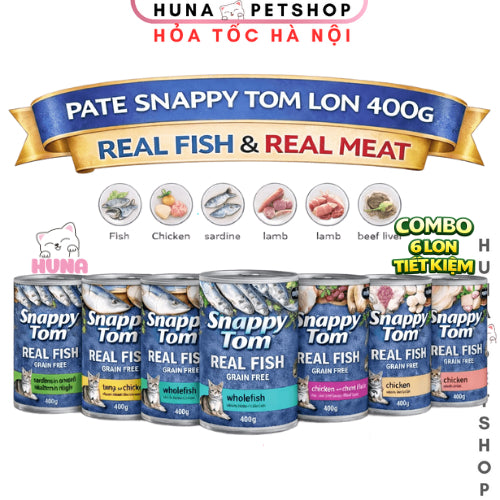 [COMBO 6 LON] Pate Snappy Tom cho mèo  – Lon 400gr - Huna