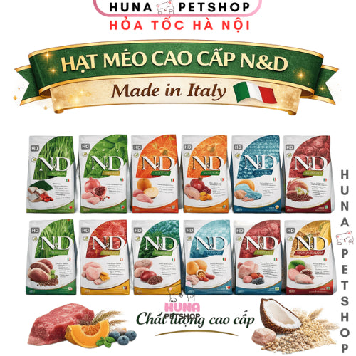 Hạt mèo Farmina N&D túi 1KG dành cho Mèo Con và Mèo Trưởng Thành không độn Ngũ Cốc - Huna