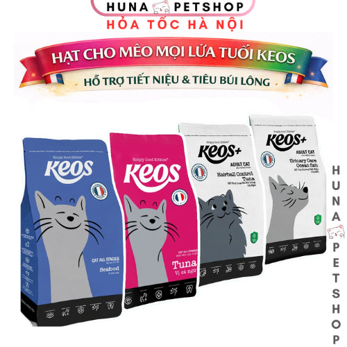 Thức Ăn Hạt Cho Mèo Mọi Lứa Tuổi Keos – Dinh Dưỡng Cân Bằng, Hỗ Trợ Tiết Niệu & Tiêu Búi Lông – huna